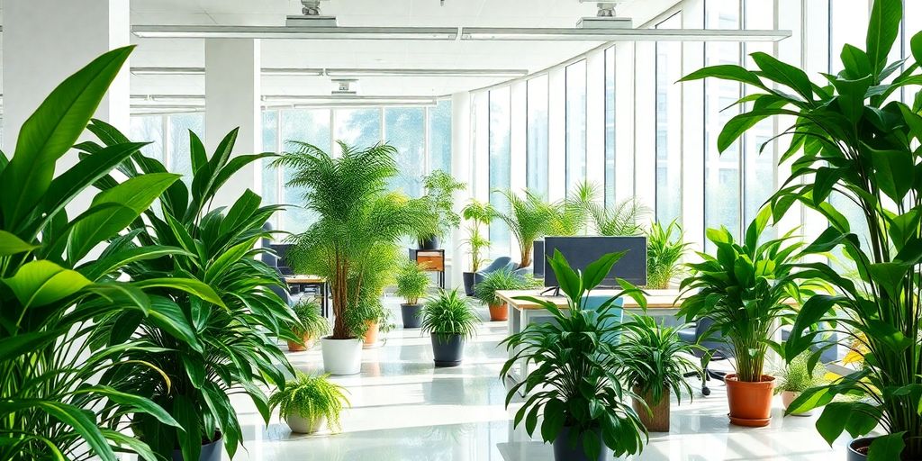 clean office with green plants