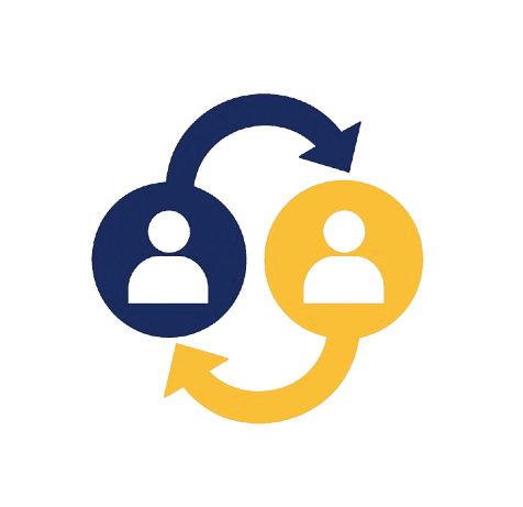 blue and yellow user icons with circular arrows