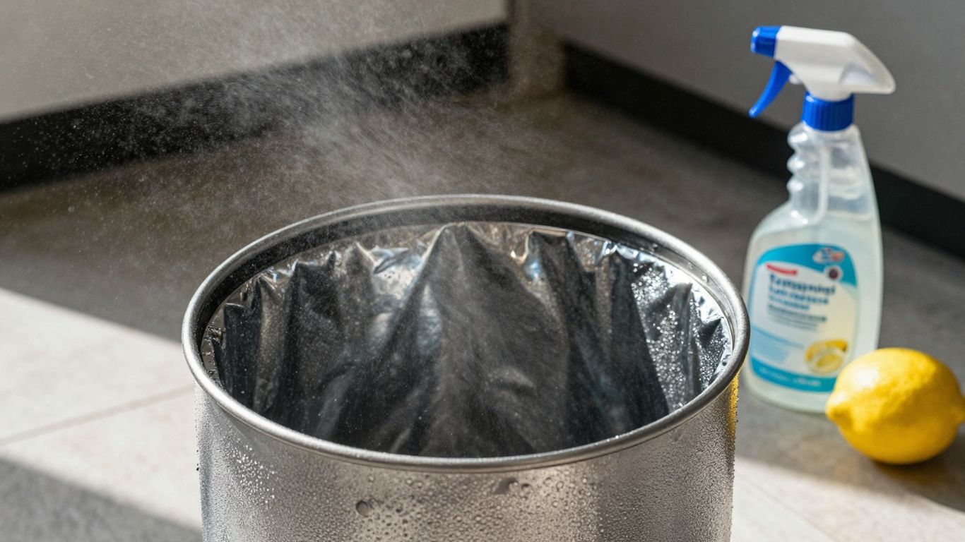 Clean trash can with lemon and spray bottle