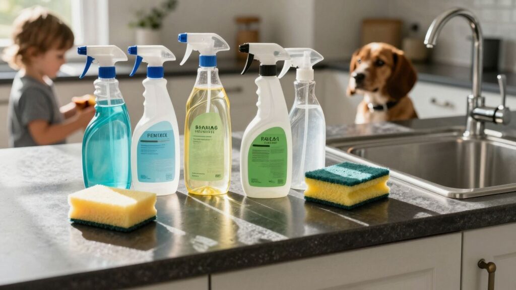 Natural cleaning products with child and pet